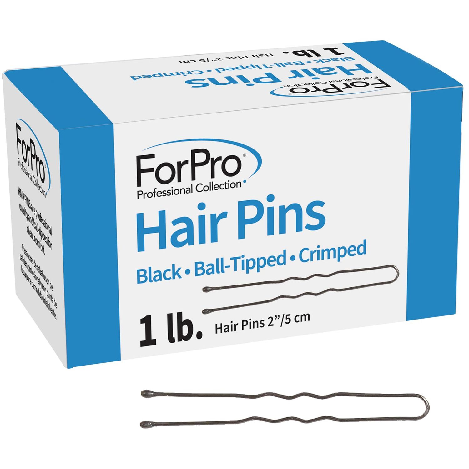ForPro Professional Collection Hair Pins (575-Count Approx), Black, 2&quot; L, Ball-Tipped, Crimped, Non-Damaging, 1 Lb.