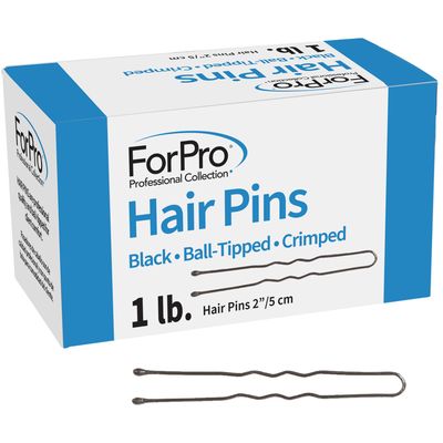 ForPro Professional Collection Hair Pins (575-Count Approx), Black, 2&quot; L, Ball-Tipped, Crimped, Non-Damaging, 1 Lb.