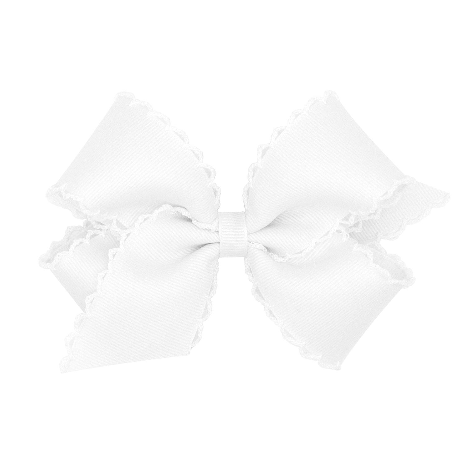Wee Ones Girls&#39; Classic Grosgrain Moonstitch Edge Hair Bow on a WeeStay Hair Clip, Medium, White