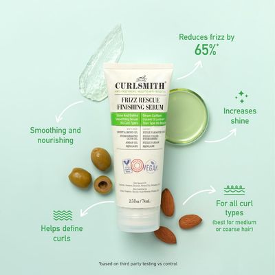 CURLSMITH - Frizz Rescue Finishing Serum, Oil-to-Gel Hair Serum, Tame Frizz, Add Shine, Humidity Protection, For All Curl Types, Vegan, 74ml/2.5 fl oz