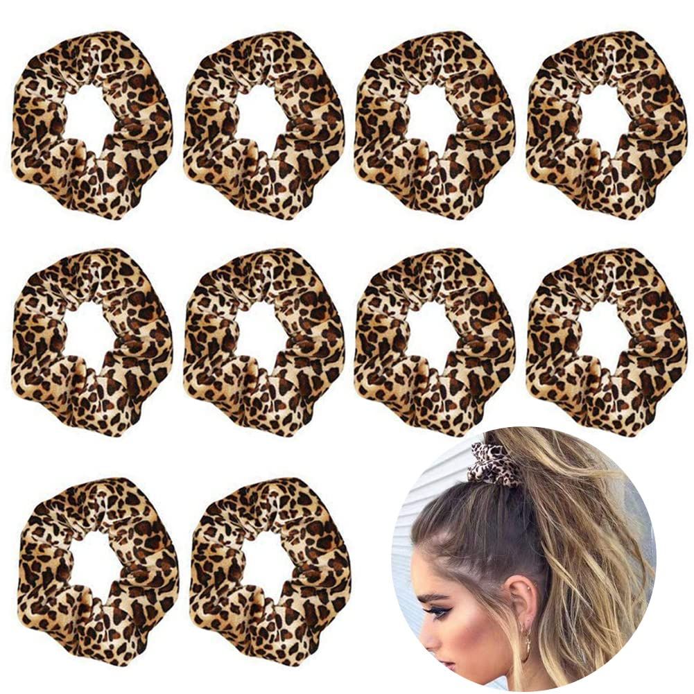 Luckycivia 10 Pcs Leopard Print Scrunchies Hair Bands, Stretch Scrunchy Hair Ties, Hair Ropes Scrunchies Hair Accessories for Women Girls (Style 1)