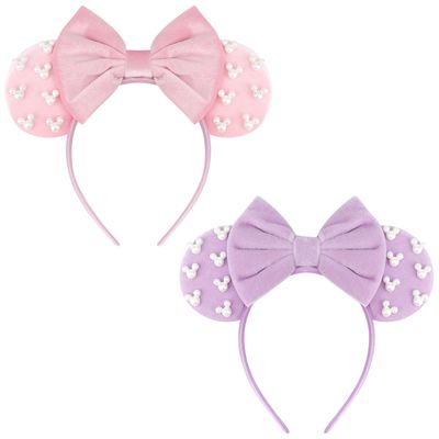 DRESHOW Mouse Ears Headbands for Women Girls Pearl Hairbands Bow Head bands Velvet Head band Christmas Cosplay Costume Princess Party Decorations Halloween &amp; Disney Trip