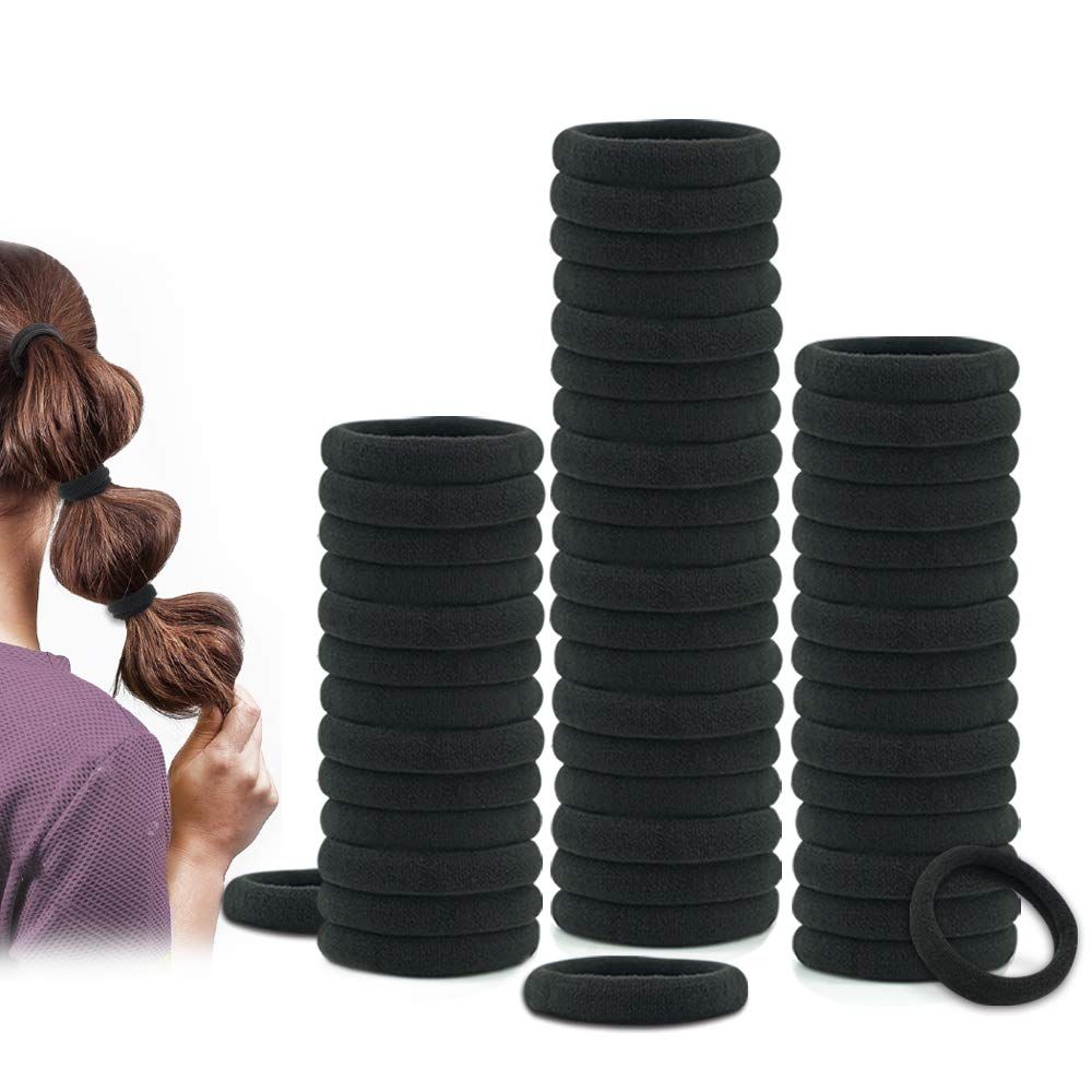 Dreamlover Hair Ties for Thick Hair, Hair Bands for Women&#39;s Hair, Ponytail Holders, Ouchless Black Hair Ties for Girls No Damage, 50 Pieces