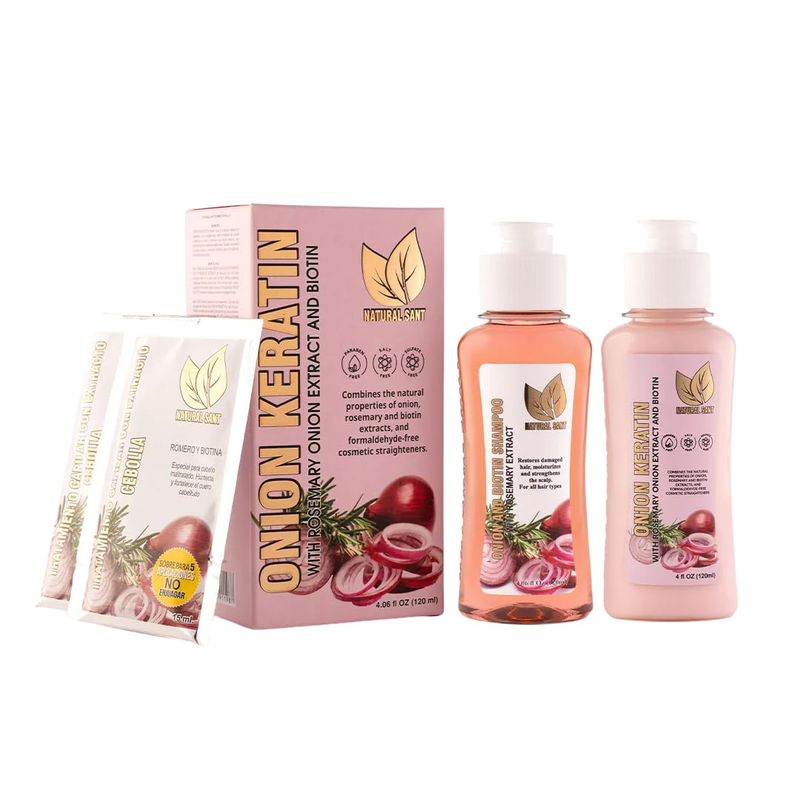 Natural Sant Keratin Hair Treatment Onion Duobox 120 ml - Onion, Rosemary and Biotin Straightener, Deep Repair Conditioning, for Dry or Damaged Hair