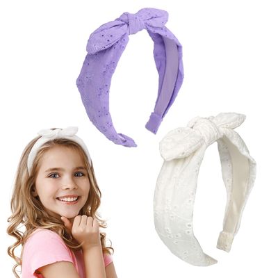 Melbelia Bow Headbands for Girls Kids, Thin Headband with Bow Women Hair Accessories Fashion Knotted Head Band Non Slip for Toddlers(Purple/White, 2Pcs)