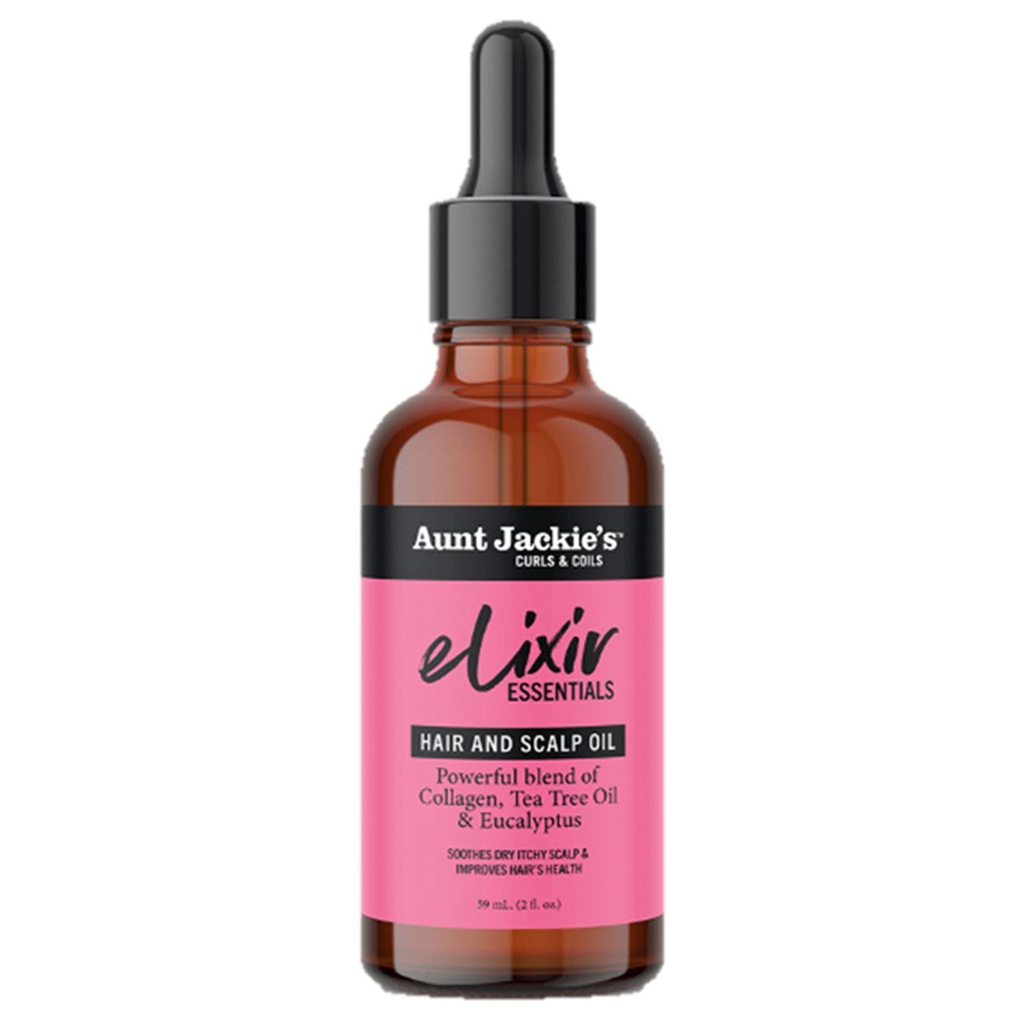 Aunt Jackie&#39;s Elixir Essentials Hair &amp; Scalp Oil, Collagen, Tea Tree Oil &amp; Eucalyptus, Thickens &amp; Supports Hair Growth, 2 oz