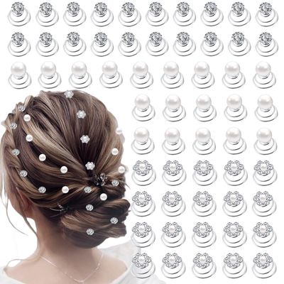 60 PCS 3 Shapes Gems Rhinestone Twister Hair Studs Set Diamond Spiral Pearl Flower Jewels Hair Pins Sticks for Wedding, Bridal, Prom, Party and Special Occasion (Diamond&amp;Pearl&amp;Flower)