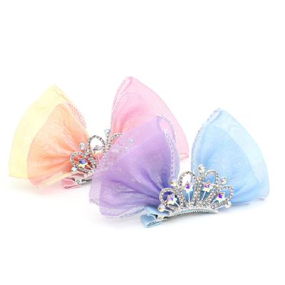 Hot&amp;Sattion 2 Pack Bow Hair Clips, Crown Shaped Hair Barrettes, Cute Metal Snap Sparkly Hair Styling Accessories for Girls &amp; Kids