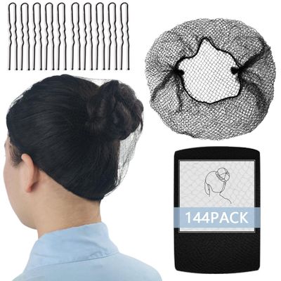 144Pcs Hair Net - 24 inches Invisible Nylon Hair Nets - Perfect for Hair Bun, Ballet Dancer, &amp; Kitchen Food Servic (Black)