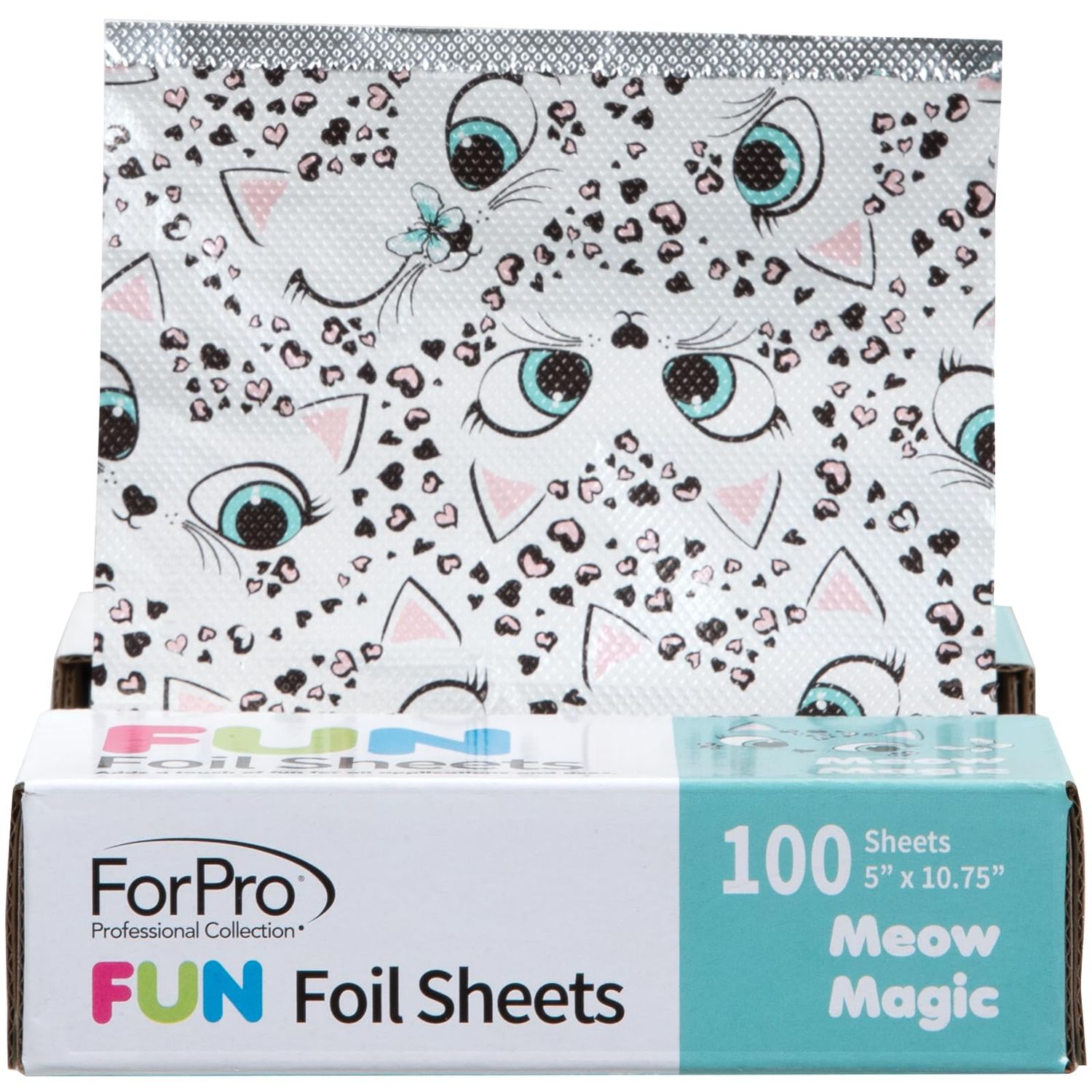 ForPro FUN Meow Magic 5&quot; Foil Sheets, Aluminum Foil, Pop-Up Foil Dispenser, Hair Foils for Color Application and Highlighting Services, Food Safe, 5 W x 10.75 L, 100-Count