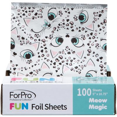 ForPro FUN Meow Magic 5&quot; Foil Sheets, Aluminum Foil, Pop-Up Foil Dispenser, Hair Foils for Color Application and Highlighting Services, Food Safe, 5 W x 10.75 L, 100-Count
