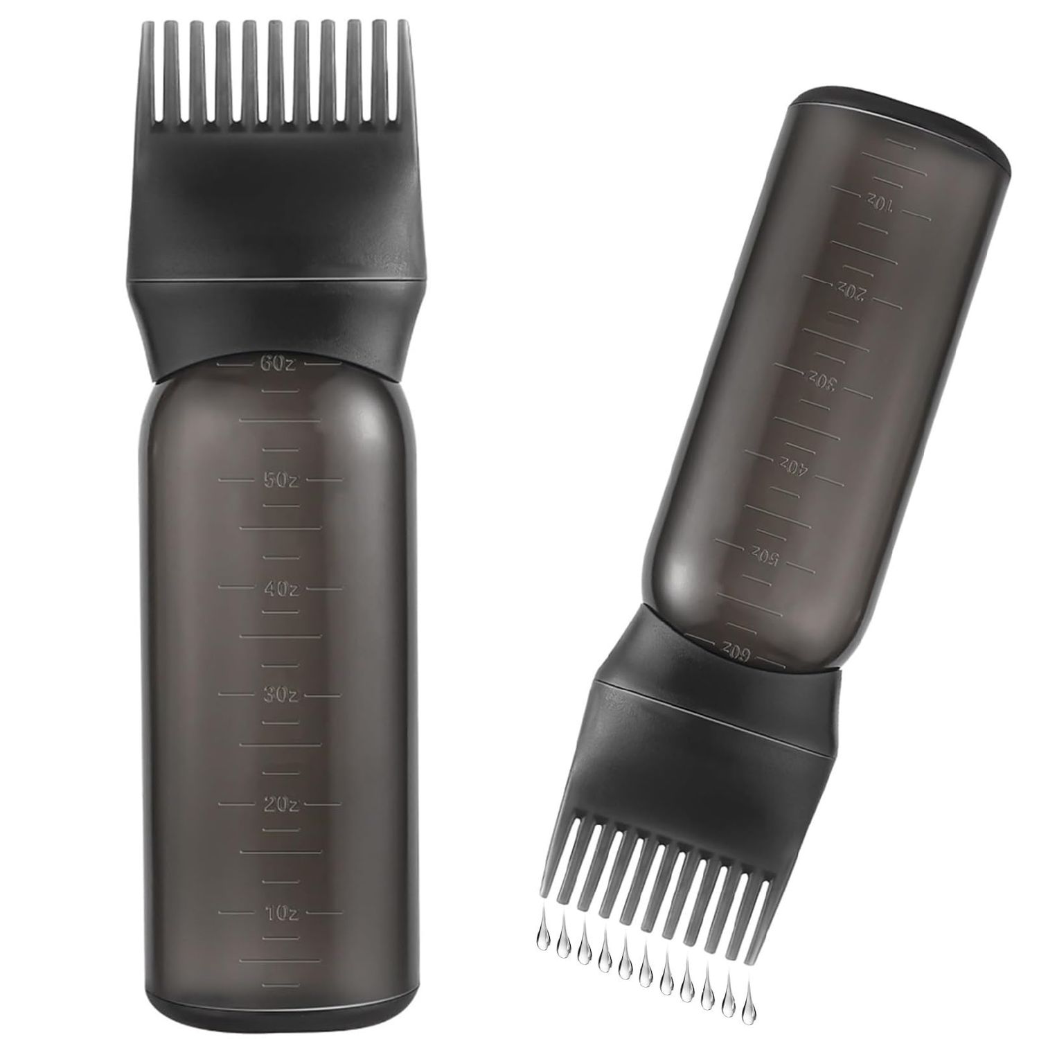 FXSPLCZ Root Comb Applicator Bottle Oil Applicator for Hair Dye Hair Oiling Bottle with Graduated Scale, 6 Ounce (Black)