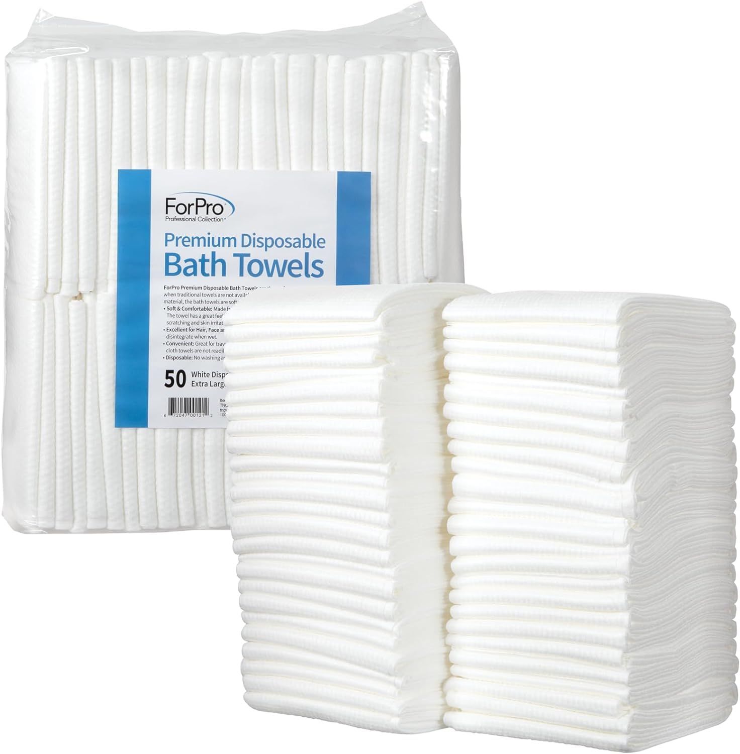 ForPro Professional Collection Premium Disposable Bath Towels, Salon &amp; Spa Towels for Hair, Face, Body, Extra Large (15&quot; x 31.5&quot;), White, 50-Count