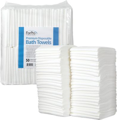ForPro Professional Collection Premium Disposable Bath Towels, Salon &amp; Spa Towels for Hair, Face, Body, Extra Large (15&quot; x 31.5&quot;), White, 50-Count