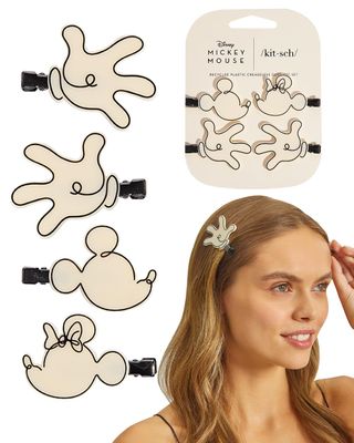 Kitsch Mickey/Minnie Creaseless Hair Clips - Stylish Makeup Hair Clips, Women&#39;s Hair Accessories, Ideal for Skincare Routine and Hairstyling (Cream) - 4 Pieces