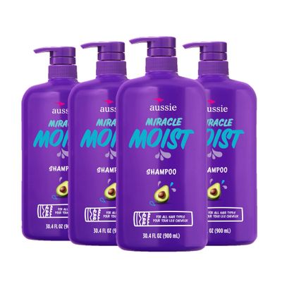 Aussie Paraben-Free Miracle Moist Shampoo with Avocado &amp; Jojoba for Dry Hair, 30.4 Fluid Ounce, (Pack of 4)
