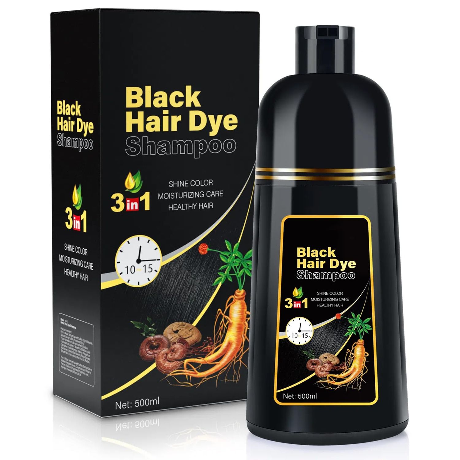 BOJICA Black Hair Dye 3 in 1 Shampoo for Gray Hair, Herbal Ingredients for Women&amp;Men, Dye in Minutes/Semi-Permanent/(17.6 FL OZ)