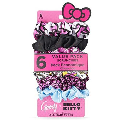 Goody X Hello Kitty Ouchless Scrunchies - 6 Ct, Assorted Colors, Damage-Free, Dentless &amp; Secure Hold Hair Ties, Gentle Hair Accessories for Women &amp; Men, All Day Comfort, All Hair Types
