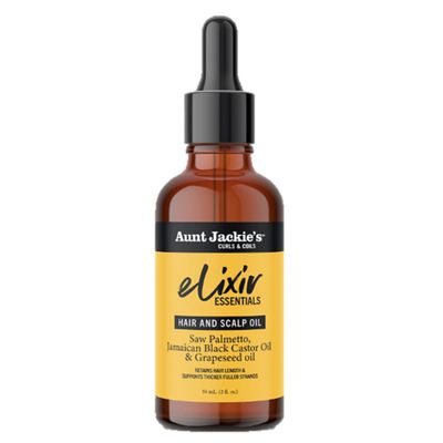 Aunt Jackie&#39;s Elixir Essentials Hair &amp; Scalp Oil, Saw Palmetto, Jamaican Black Castor Oil &amp; Grapeseed Oil, Nourishes, Thickens &amp; Supports Hair Growth, 2 oz