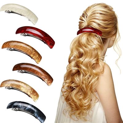 Retro Acrylic Hair Clips Set - 6 Large Pieces Automatic Barrettes and Clasps for Thick Hair in 6 Colors, for Women and Girls