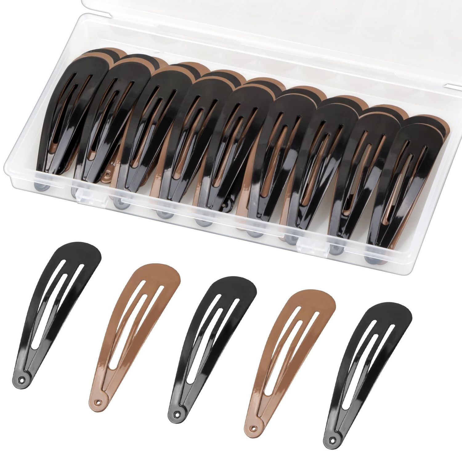 Gingbiss 40 Pieces Large Snap Hair Clips for Woman, 2.6 inch Metal Hair Barrettes with Storage Case for Women, Classic Hairpins Hair Accessories for Long Thick Hair (Black &amp; Brown)