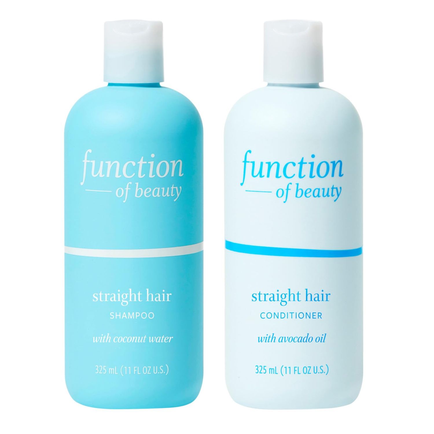Function of Beauty Straight Hair Shampoo &amp; Conditioner Set, 11 oz Each - Formulated with Coconut Water and Avocado Oil to Hydrate and Seal in Moisture, Sulfate-Free, Customizable Haircare