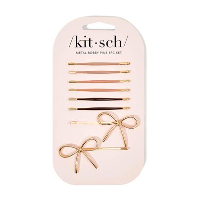 Kitsch Metal Hair Bobby Pins, 8 Count Barrettes for Women, Enamel Puffy &amp; Bow Hair Pins, Hair Accessories &amp; Bun Hair Clips for Girls, Use to Clip Ballet Hair Net, Great for All Hair Types, Rosewood