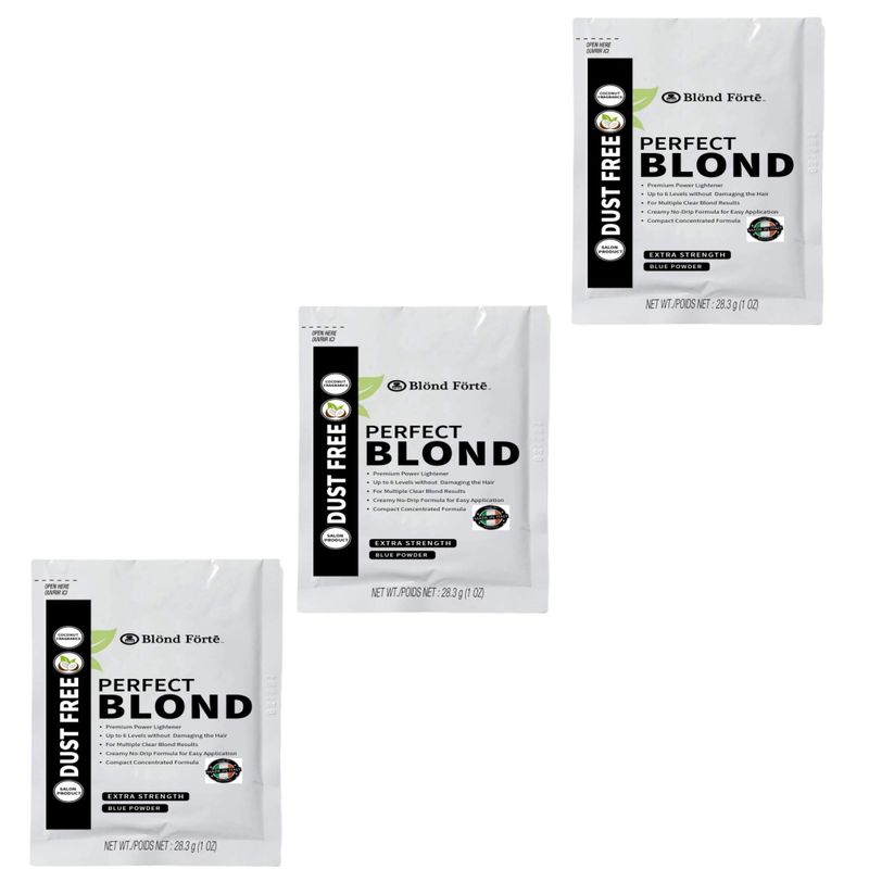 Perfect Blonde Toner Hair Dye Bleach Powder Lightener for Dark Hair Extra Strength Professional Formula (3 Packs of 1 Oz) - Made in Italy by Blond Forte (Blue Powder Lightener)