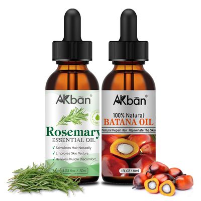 AKBAN Rosemary Oil &amp; Raw Batana Oil for Hair Growth Organic Promotes Hair Thickness, Pure and Natural Hair Oil for Hair and Scalp, 1 fl oz + 1fl oz