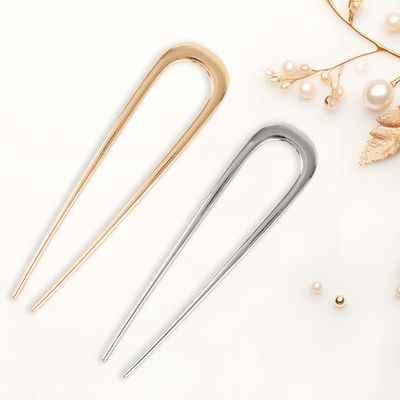 2PCS Fosvrde U-Shaped Large 5.5 Inch Metal Hair Pins for Women and Girls, Vintage Gold and Silver Hair Pins for Buns, Long and Thick Hair