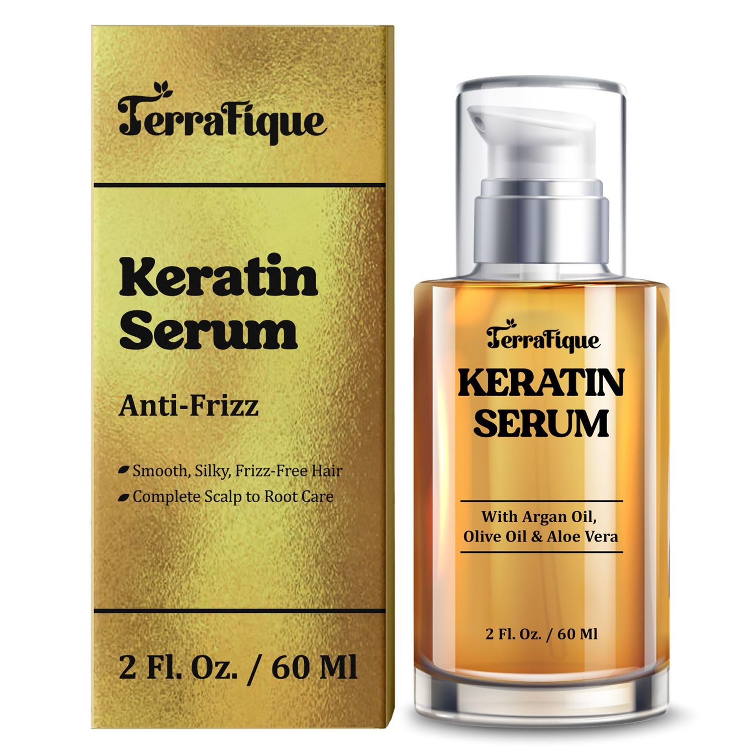 TERRAFIQUE Keratin Anti-Frizz Leave-in Conditioner and Straightening Serum with Argan Oil for All Hair Types - 2 Fl. Oz.