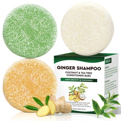 Pubpok Shampoo Bars and Conditioner Set for Hair Growth, Nature Ginger &amp; Tea Tree Shampoo Bar, Coconut Conditioner Solid Soap for Anti Hair Loss