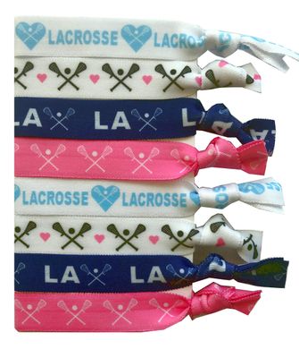 8 Piece No-Crease Hair Elastic Set - Lacrosse Accessories for Players, Women, Girls, Coaches, and Teams