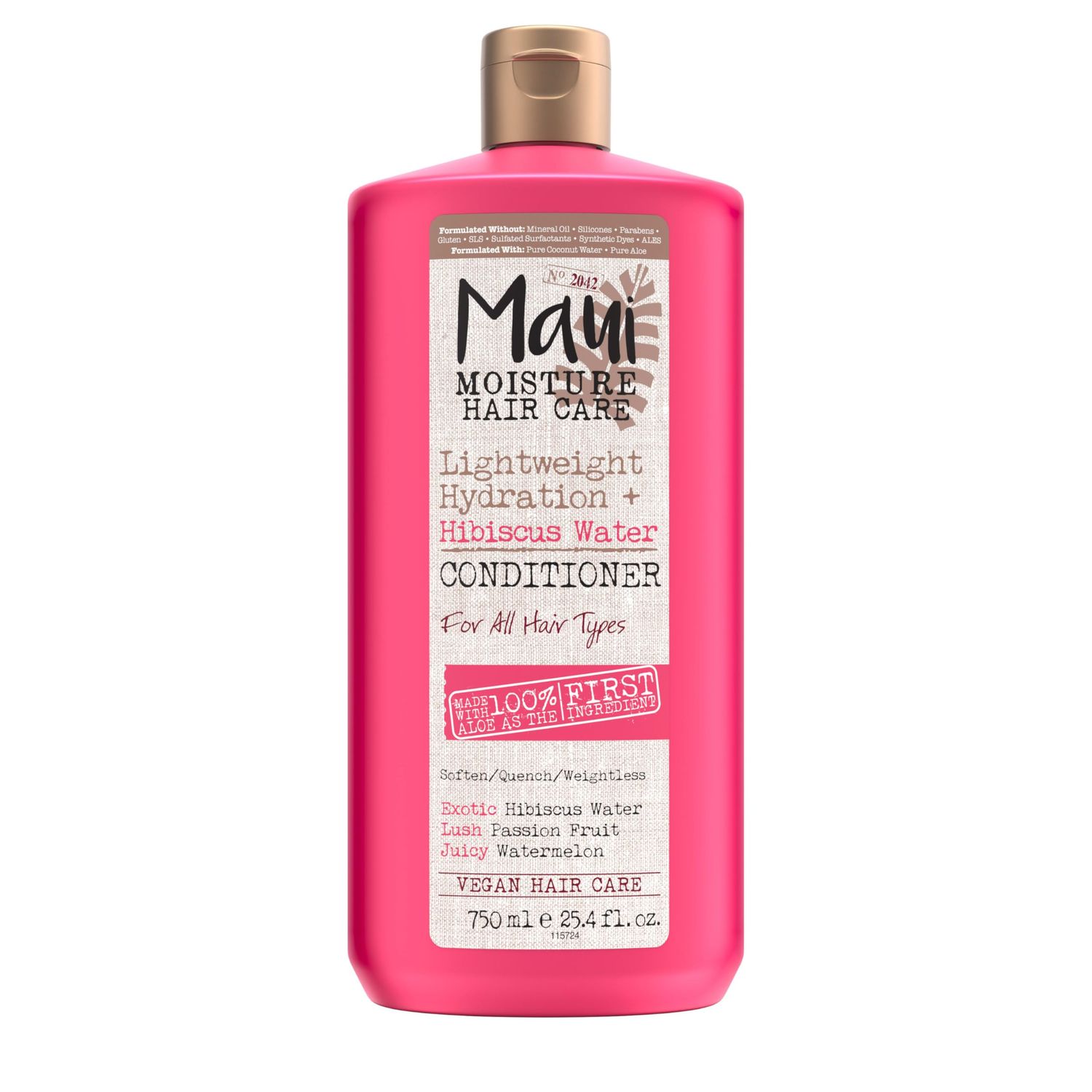 Maui Moisture Lightweight Hydration + Hibiscus Water Conditioner, Nourishing Conditioner Softens &amp; Quenches Wavy &amp; Curly Hair with Aloe Vera, Vegan &amp; Silicone-Free, 25.4 fl. oz
