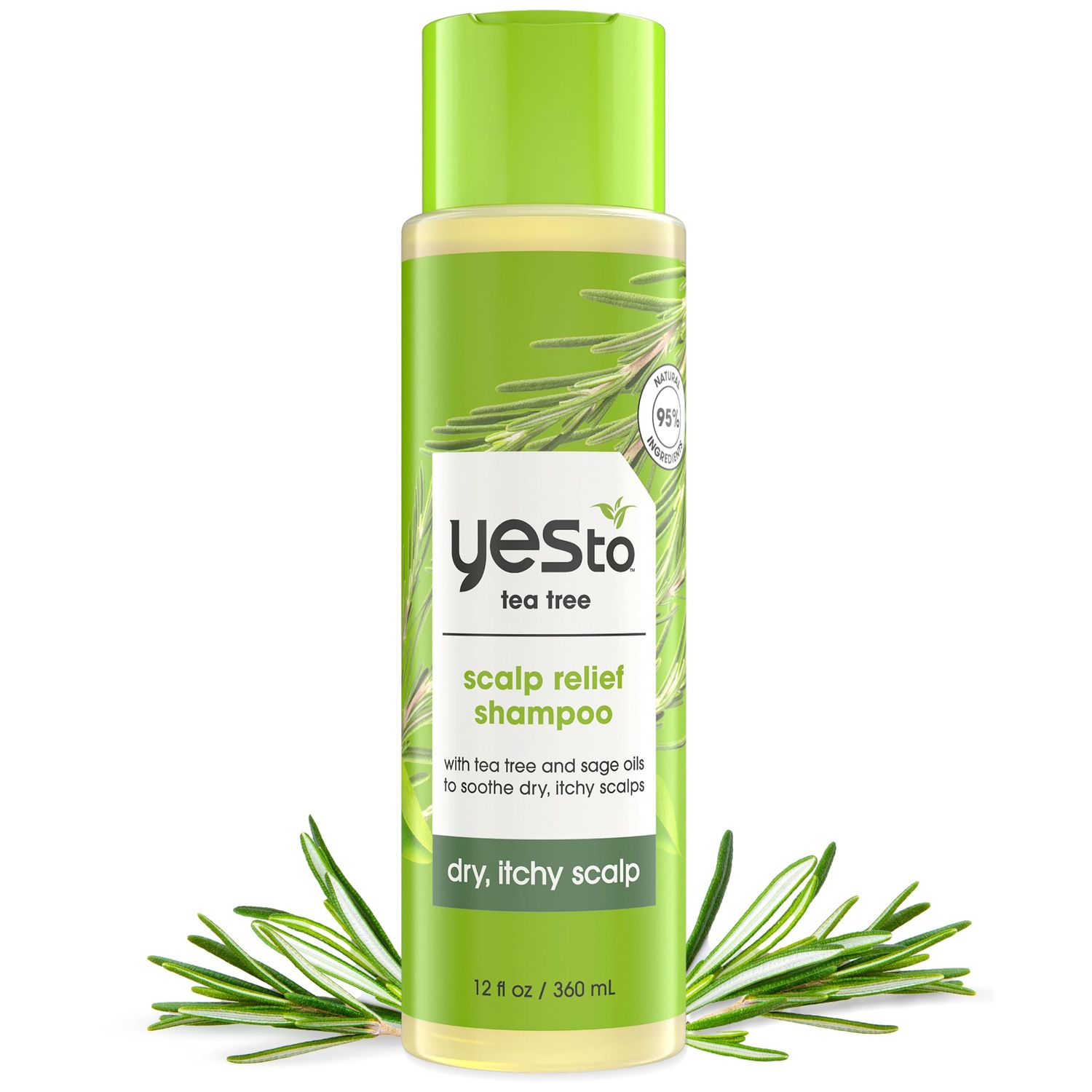 Yes To Tea Tree Scalp Relief Shampoo, pH Balancing Formula To Calm Dry Itchy Scalp While Moisturizing &amp; Nourishing Hair, With Tea Tree &amp; Sage Oil, Natural, Vegan &amp; Cruelty Free, 12 Fl Oz