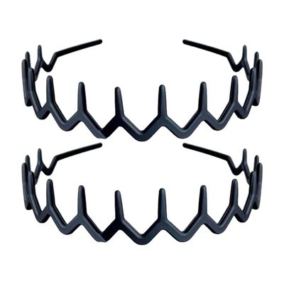 MQXAMN Set of 2 Zig Zag Headbands, Plastic Sharks Tooth Hair Comb Headband, Hair Hoop Accessory for Men &amp; Women, Classic 90s Headband &amp; Hairband, Wavy Headband with Teeth for Lady Girls - Black