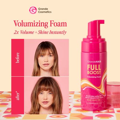 Grande Cosmetics Volumizing Hair Foam For Instant Volume, Body &amp; Fuller Looking Hair, Hair Mousse for Curly Hair, Defines Curls, Non-sticky, Travel Size