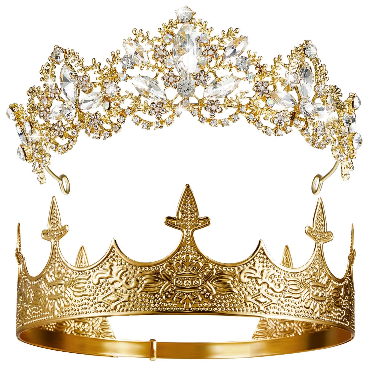 Sureio 2 Pcs Antique Royal King Crown for Men Baroque Queen Crown for Crystal Tiara Prom Cosplay Birthday Wedding Party Hair Headband Accessories(Elegant Style)
