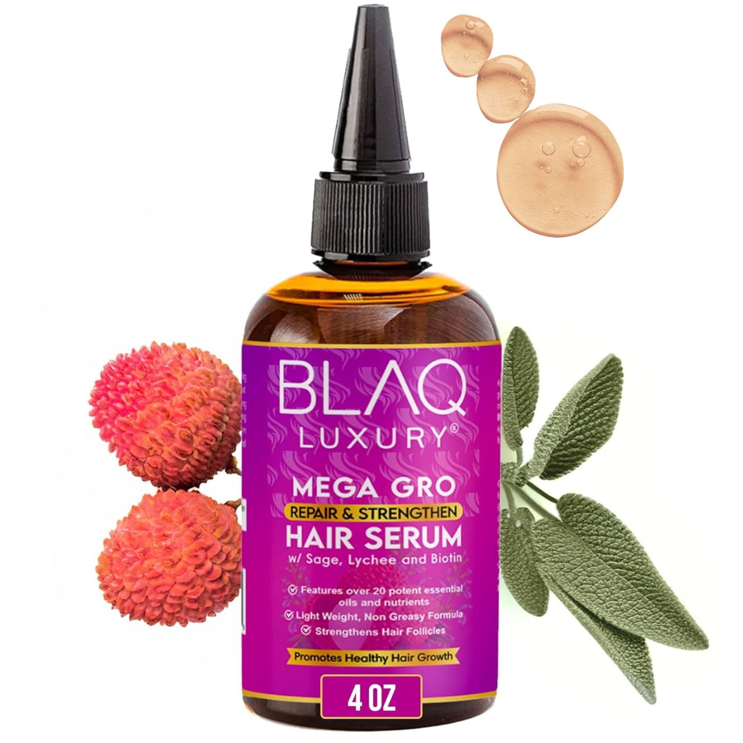Blaq Luxury Hair Growth Oil - Scalp Treatment With Biotin for Dry, Itchy, Frizzy and Damaged Hair, Split End Repair for Women - 4oz
