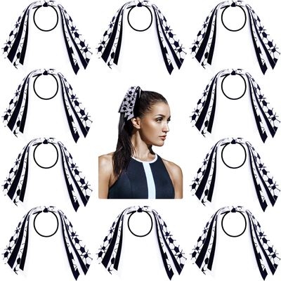 MTLEE Soccer Hair Ties, 10 Pieces - Hair Scrunchies with Ribbon, Ponytail Holders for Girls Women Players, Football Pattern, Elastic Design - Ideal Football Birthday Party Supplies