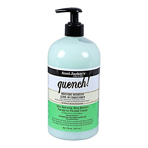 Aunt Jackie&#39;s Curls and Coils Quench, Large 24oz Family Sized Pump, Moisture Intensive Leave-In Hair Conditioner for Natural Curls, Coils and Waves, Enriched With Shea Butter, Green