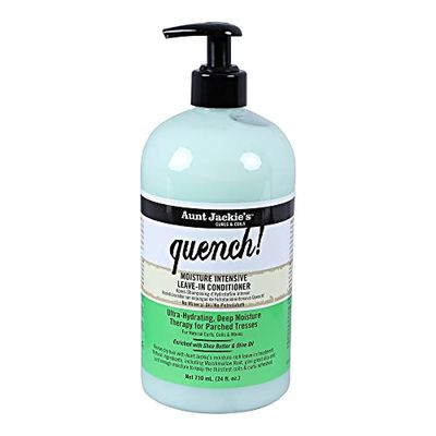 Aunt Jackie&#39;s Curls and Coils Quench, Large 24oz Family Sized Pump, Moisture Intensive Leave-In Hair Conditioner for Natural Curls, Coils and Waves, Enriched With Shea Butter, Green