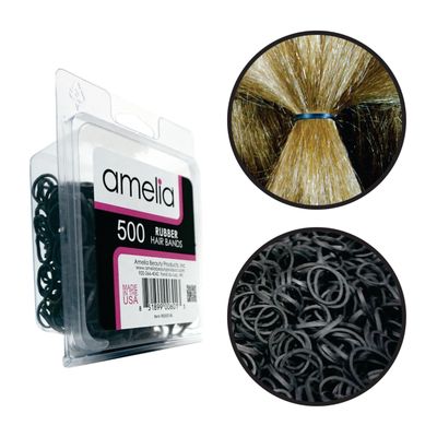 Amelia Beauty | 500 Count 1/2&quot; Rubber Bands | Premium US Made Rubber Hair Ties | Ideal for Ponytails, Braids &amp; Beards | Strong All Day Hold | Convenient Re-closable Container | Black
