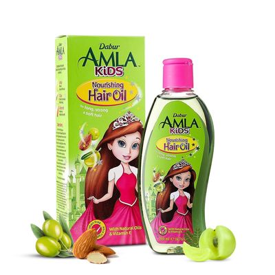 Dabur Amla Hair Oil - Natural Formula for Kids&#39; Long, Strong, and Healthy Hair - Enriched with Olive and Almond - 200 ML Pack of 1