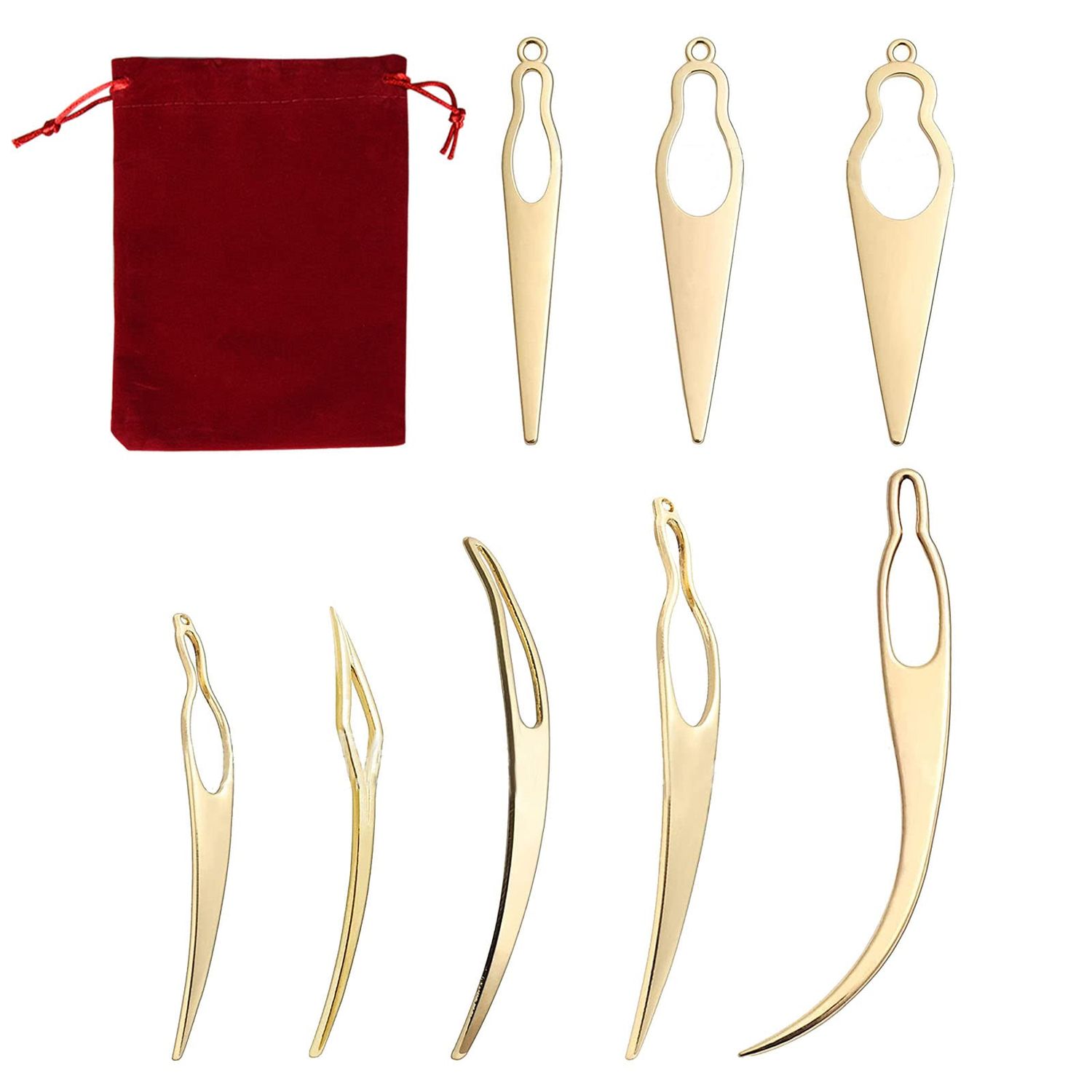 8 Pcs Interlocking Tool for Locs and 1 Storage Velvet Bag Dreadlock Crochet Needle Easy Hair Loc Needle Tools for Dreads Hair Tightening Loc Accessories Interlocks or Sisterlocks Gold