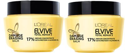 L&#39;Oreal Paris Hair Care Elvive Total Repair 5 Damage Erasing Balm, Conditioning Hair Mask for Damaged Hair, with Almond and Protein, 8.5 fl; oz, (Pack of 2)