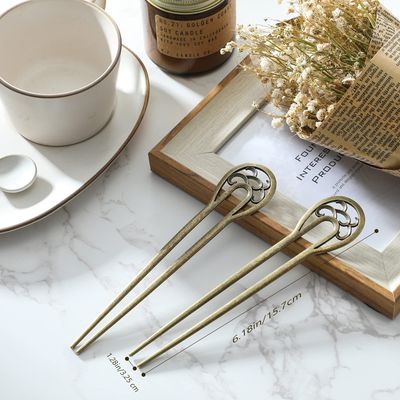 2 Pieces Nordic Classical Metal U Shaped Hairpin Vintage Hair Sticks Hair Fork Pins 2 Prong Updo Chignon Pins Accessory for Women Hairstyles