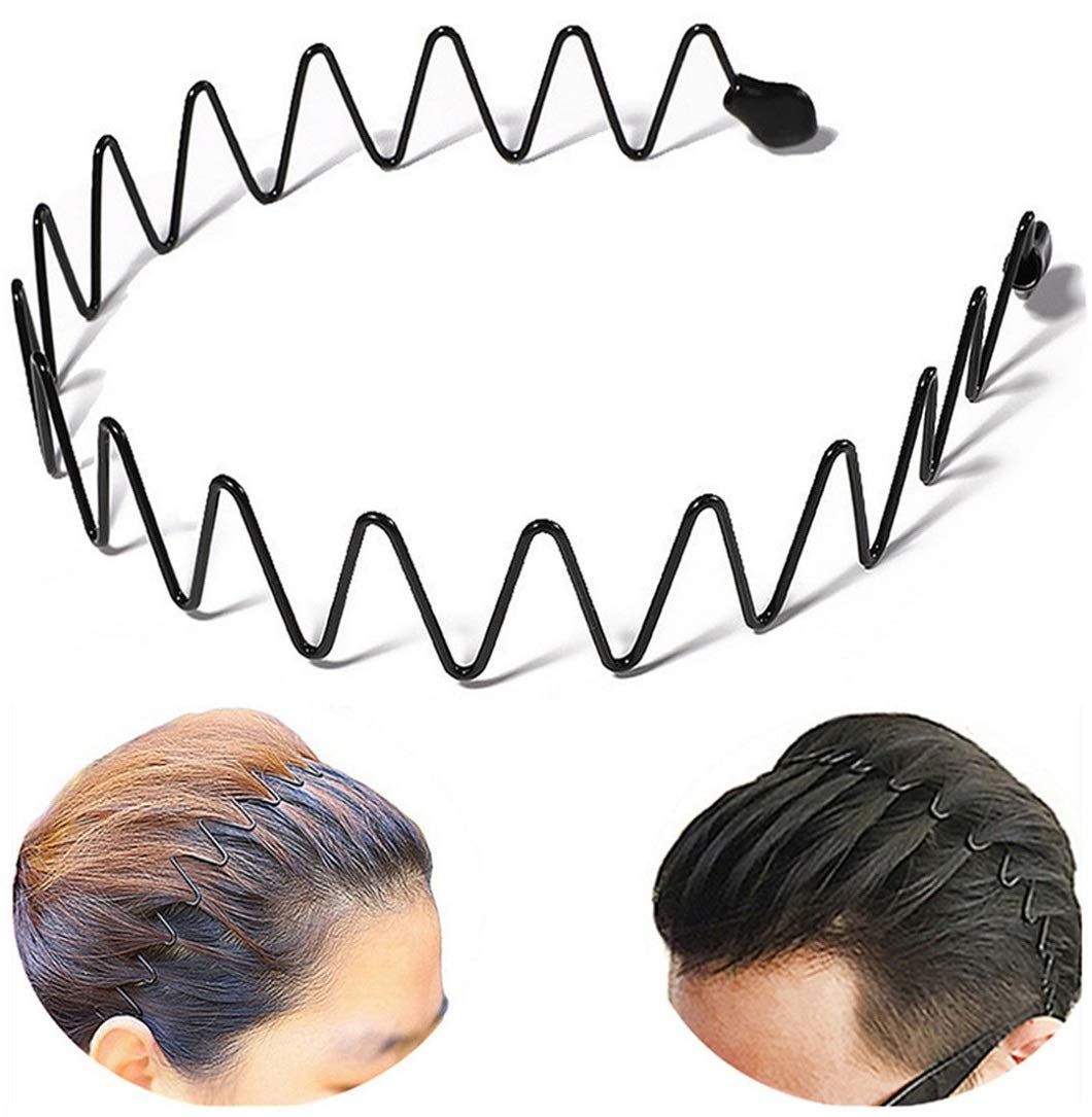 bodbop XINGZHE Metal Hair Band Men Headband Women&#39;s Fashion Hair Bands Elastic Stylish Sports Hairband Head Hoop with Non Slip Wavy Teeth, Black
