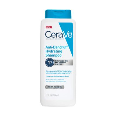 CeraVe Hydrating Anti Dandruff Shampoo, 1% Pyrithione Zinc Dandruff Treatment With Ceramides, Niacinamide &amp; Hyaluronic Acid, Helps Eliminate Flakes &amp; Provides Itchy Scalp Relief, Sulfate Free, 12 Oz