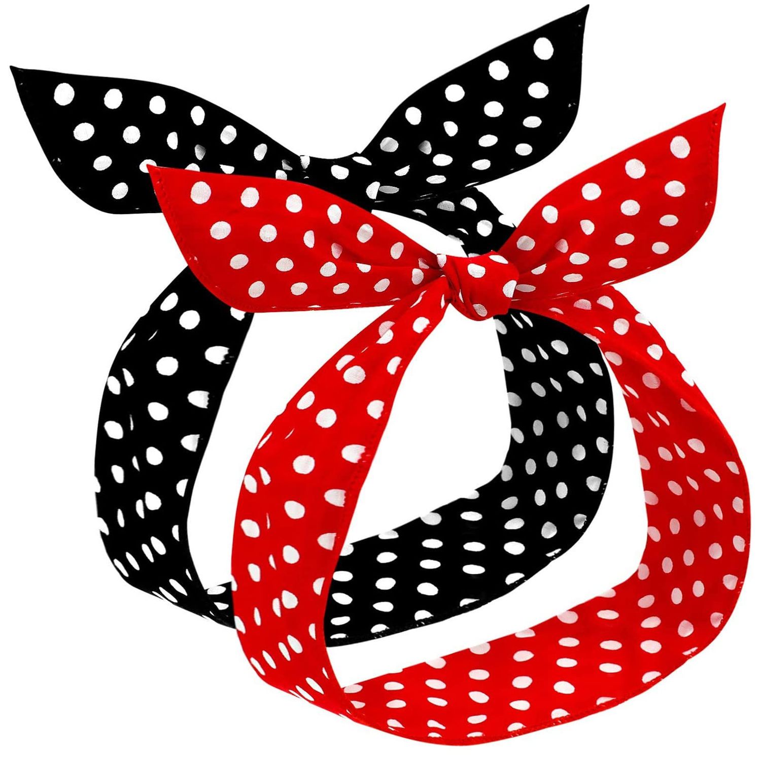 Hicarer 2 Pieces Polka Dot Headbands for Women Headband Retro Bandana Halloween Dress Up 50s Wire Hairband Vintage Print Christmas Hairband(0.23 Inch,Red, Black)